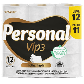 38588 - PAPEL HIGIENICO FOLHA TRIPLA 20M PERSONAL VIP - 12 ROLOS